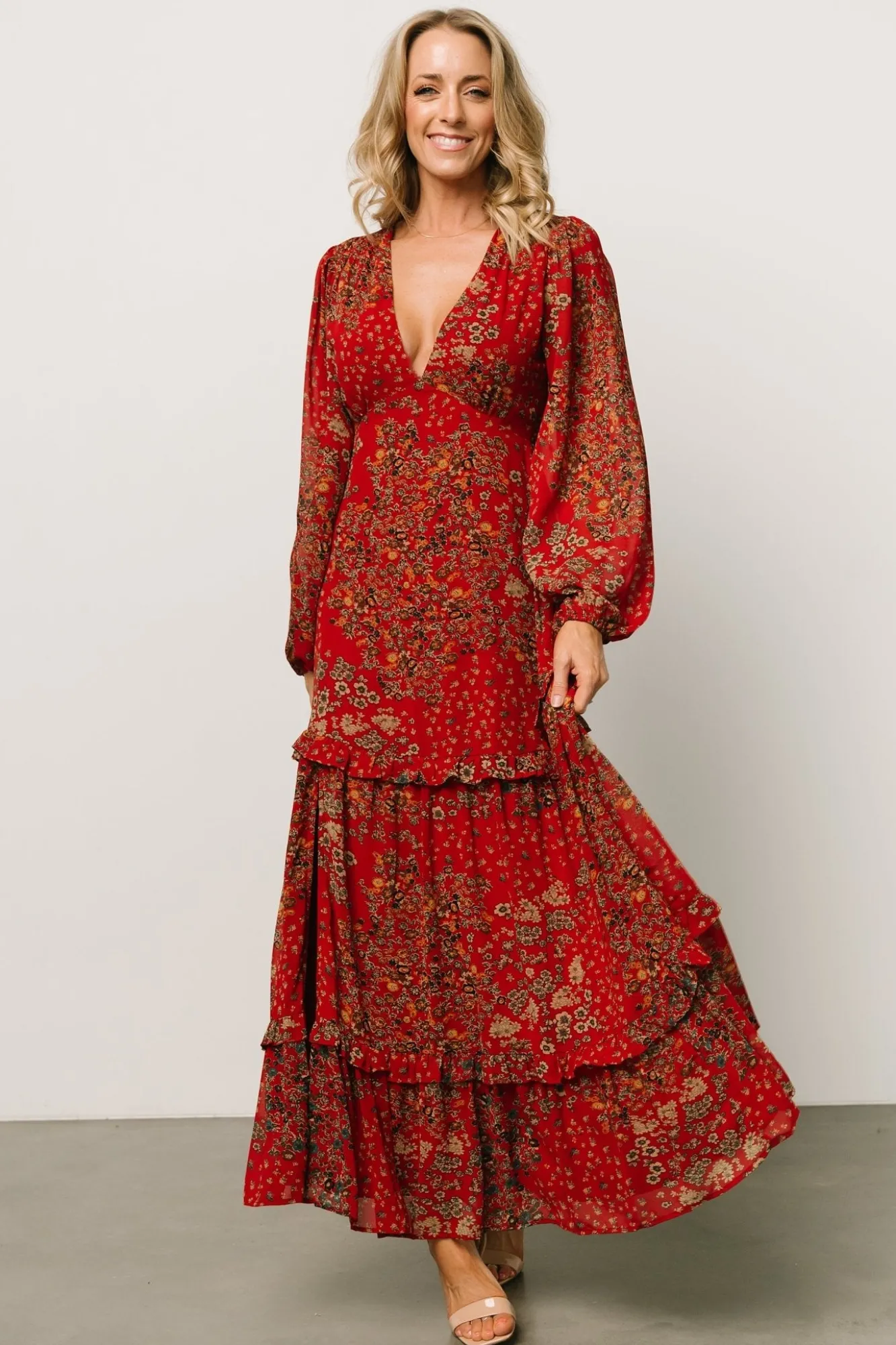 Baltic Born Bowman Deep V Maxi Dress | Red Multi