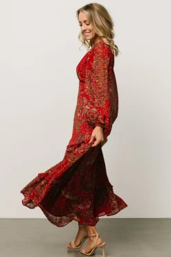 Baltic Born Bowman Deep V Maxi Dress | Red Multi