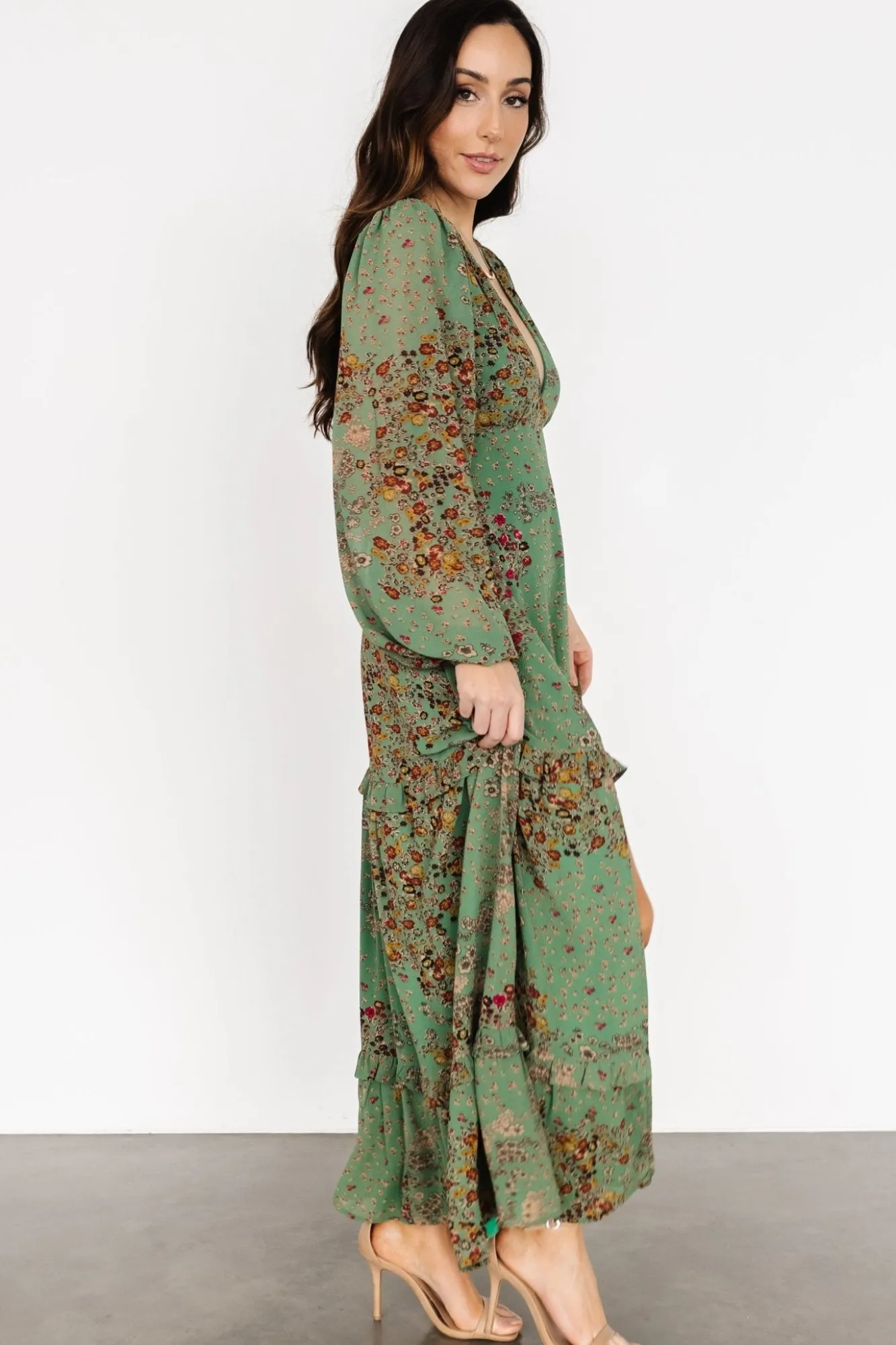 Baltic Born Bowman Deep V Maxi Dress | Green Multi