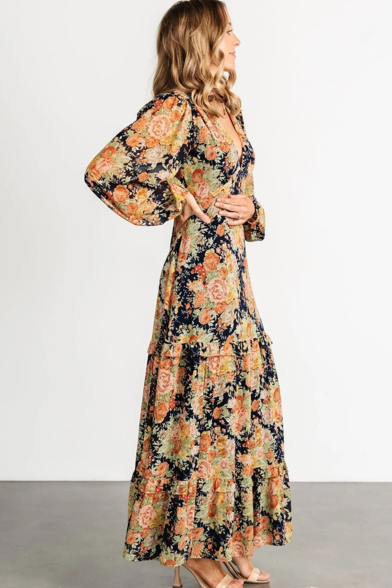 Baltic Born Bowman Deep V Maxi Dress | Navy Floral