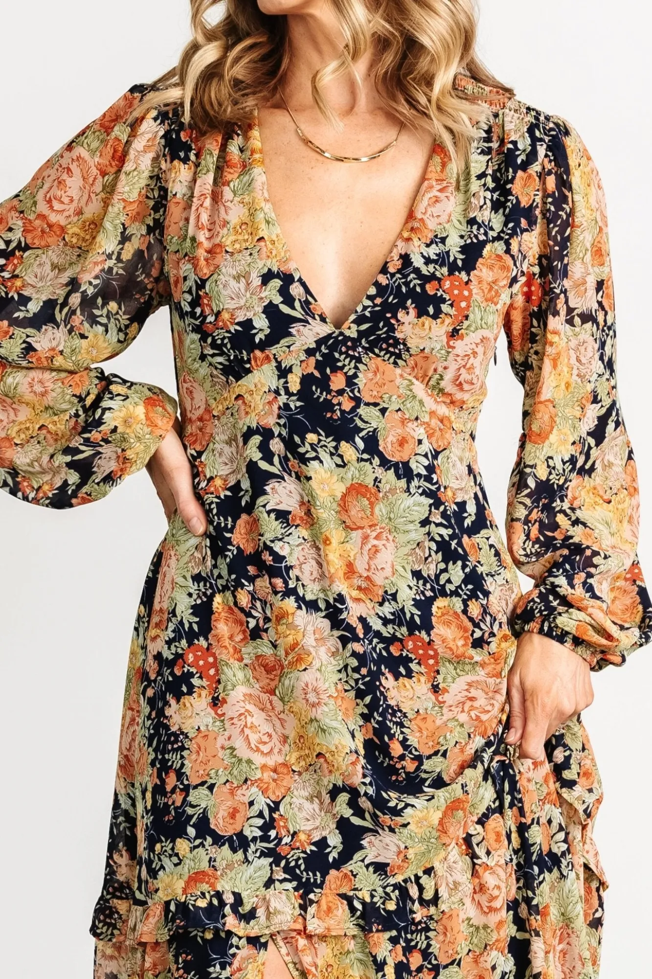 Baltic Born Bowman Deep V Maxi Dress | Navy Floral
