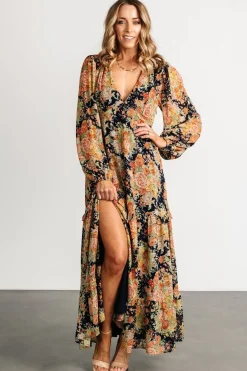 Baltic Born Bowman Deep V Maxi Dress | Navy Floral