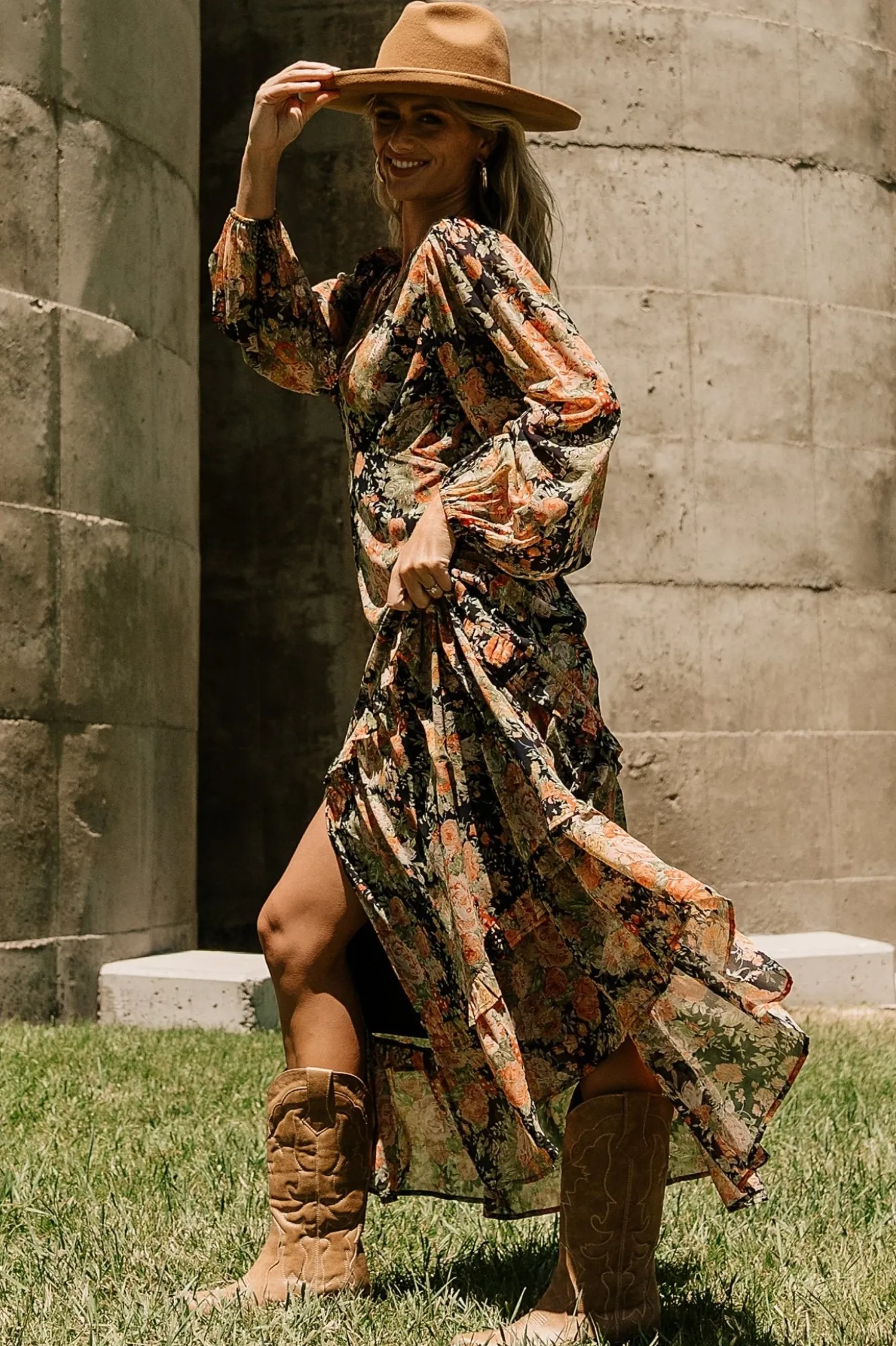 Baltic Born Bowman Deep V Maxi Dress | Navy Floral