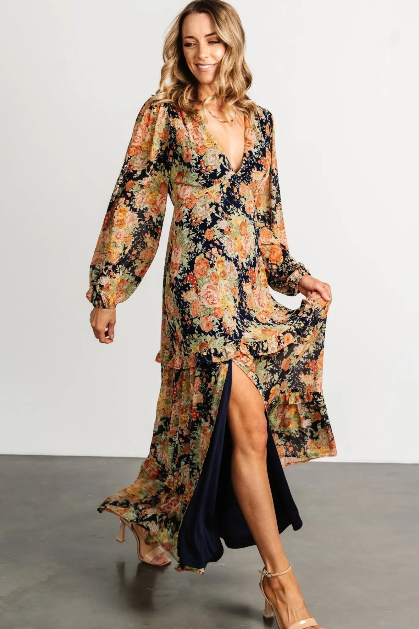 Baltic Born Bowman Deep V Maxi Dress | Navy Floral