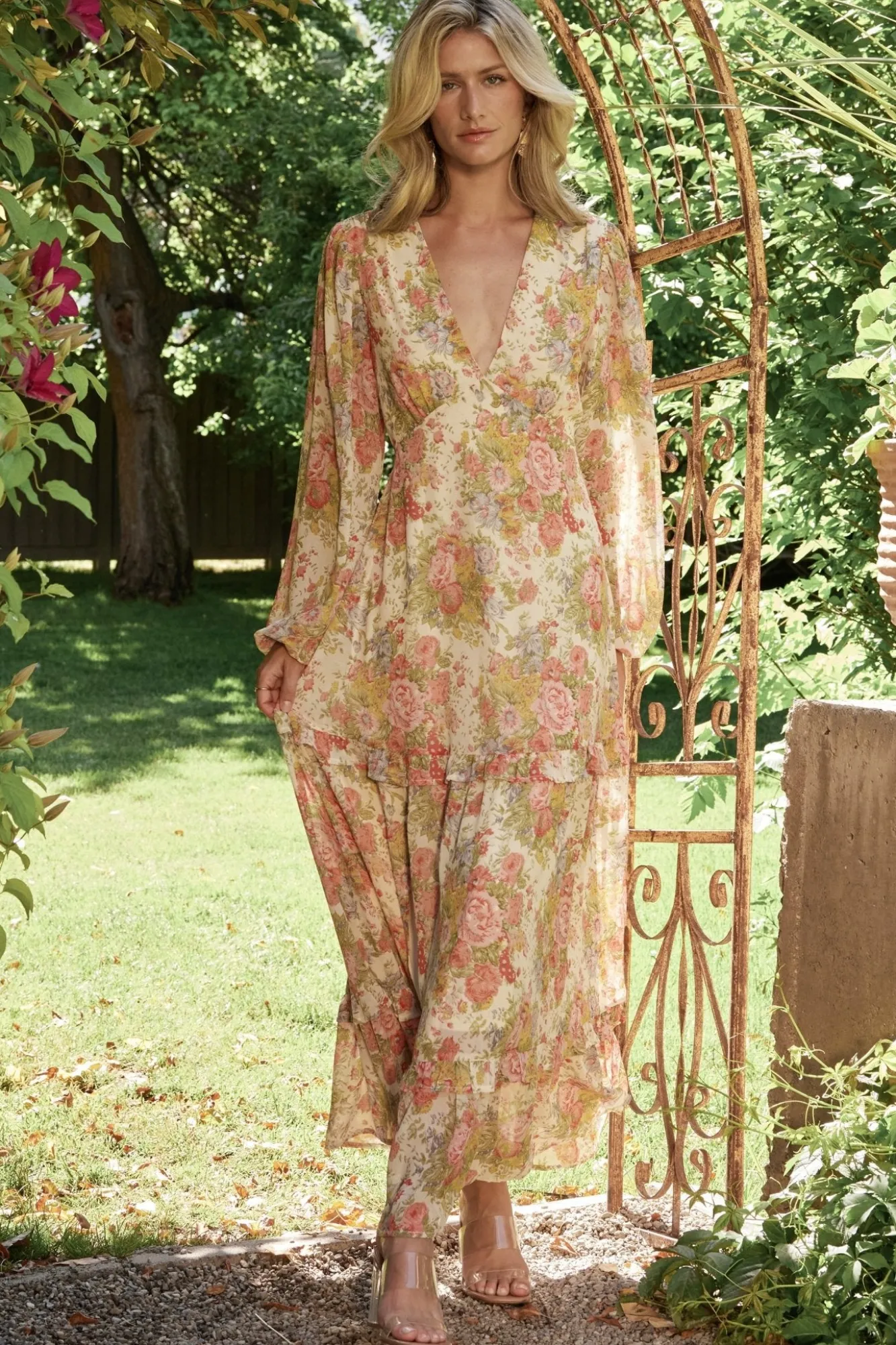 Baltic Born Bowman Deep V Maxi Dress | Cream Multi Floral