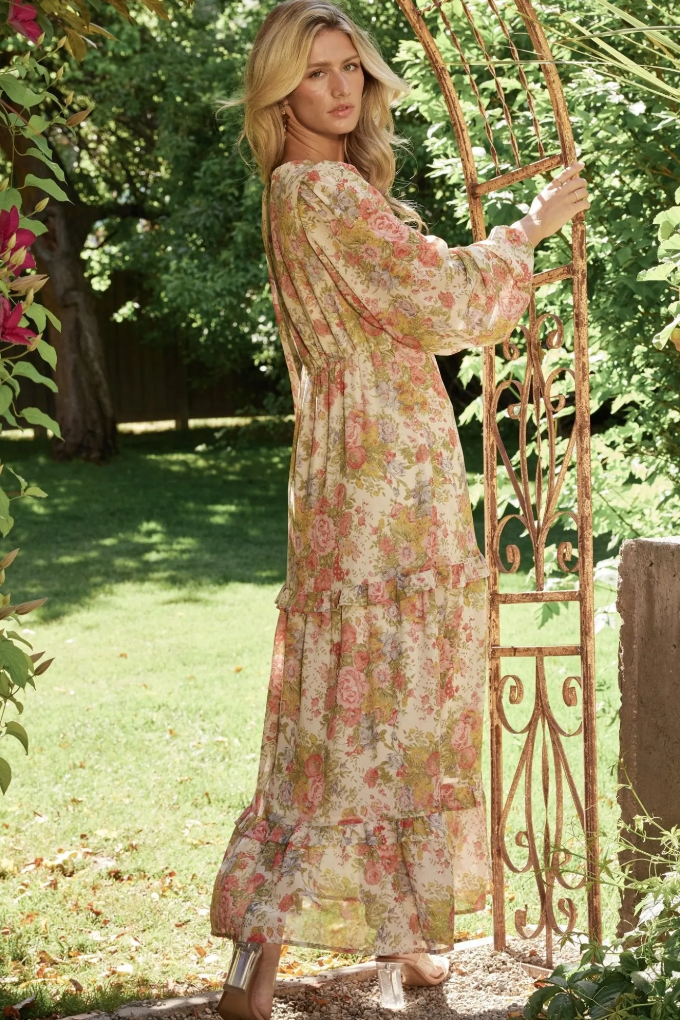 Baltic Born Bowman Deep V Maxi Dress | Cream Multi Floral