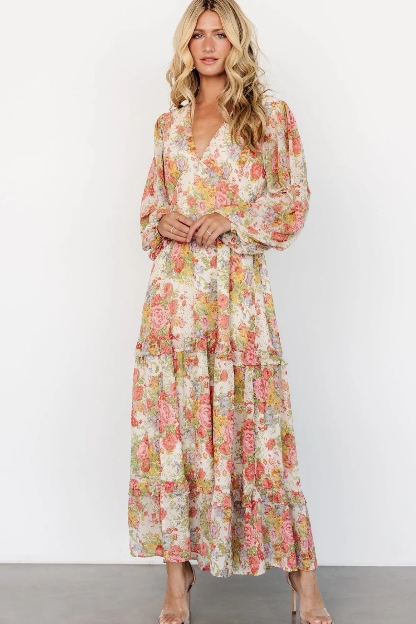 Baltic Born Bowman Deep V Maxi Dress | Cream Multi Floral