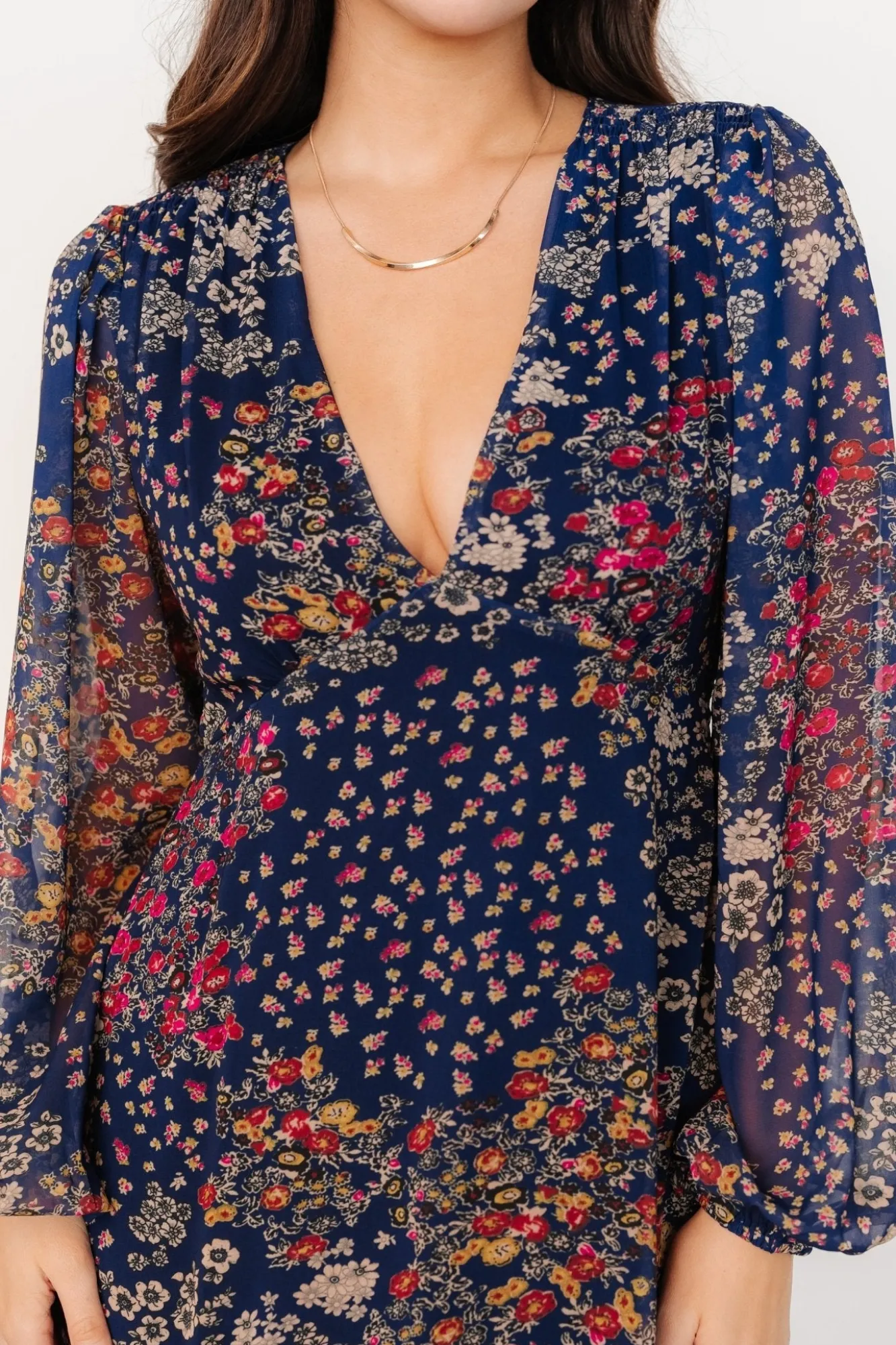 Baltic Born Bowman Deep V Maxi Dress | Dark Blue Multi