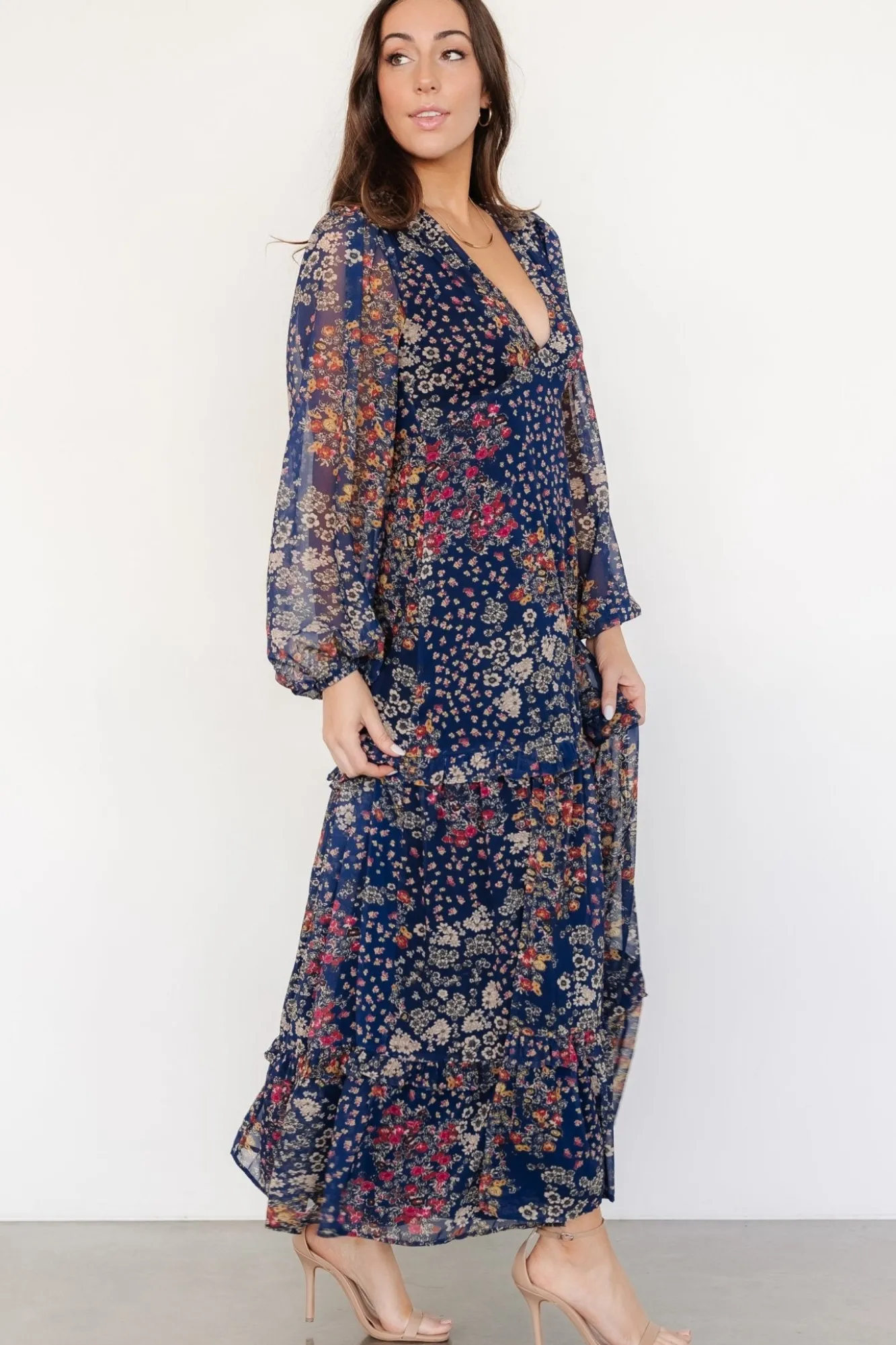 Baltic Born Bowman Deep V Maxi Dress | Dark Blue Multi
