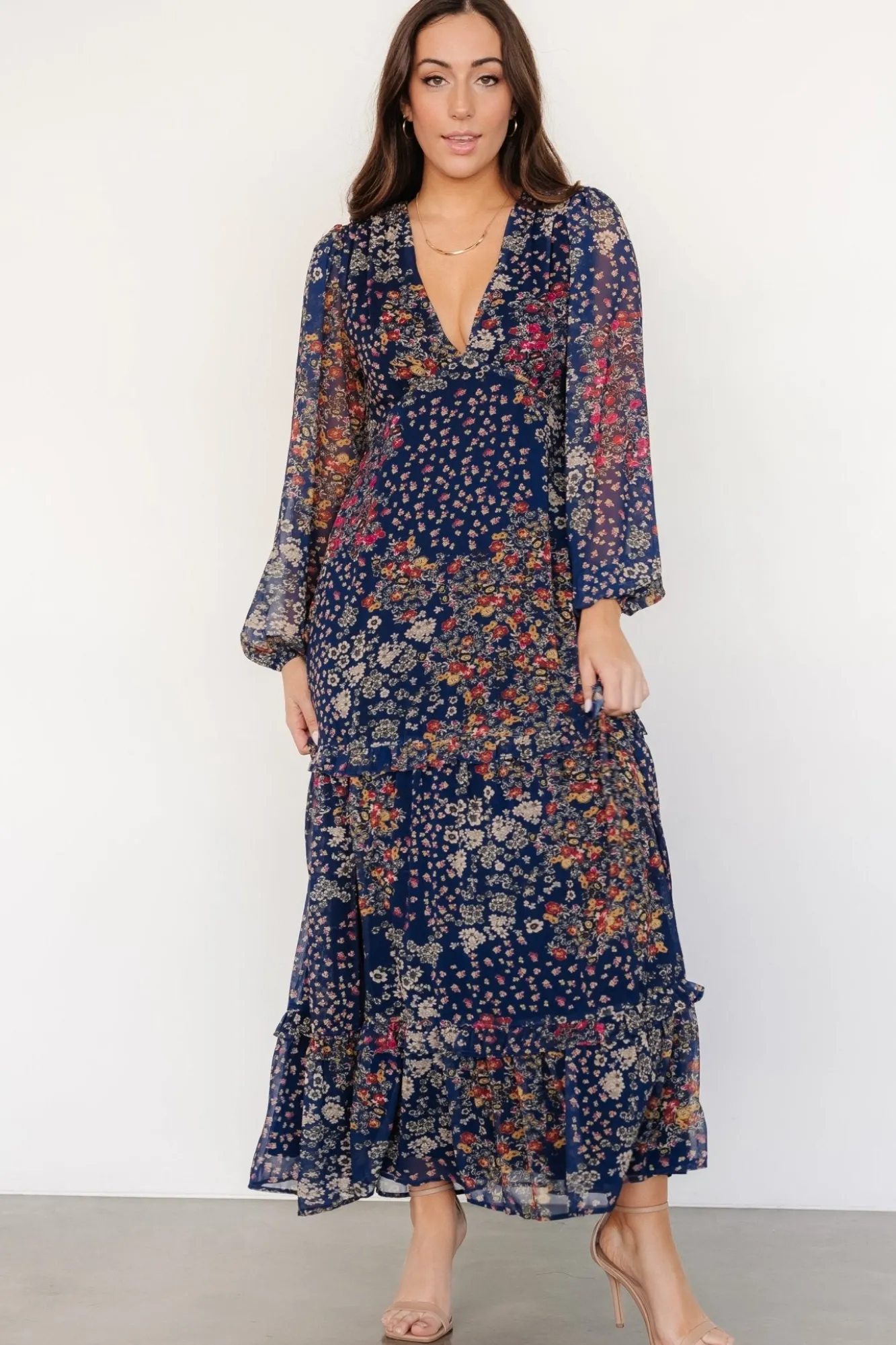 Baltic Born Bowman Deep V Maxi Dress | Dark Blue Multi