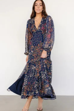 Baltic Born Bowman Deep V Maxi Dress | Dark Blue Multi