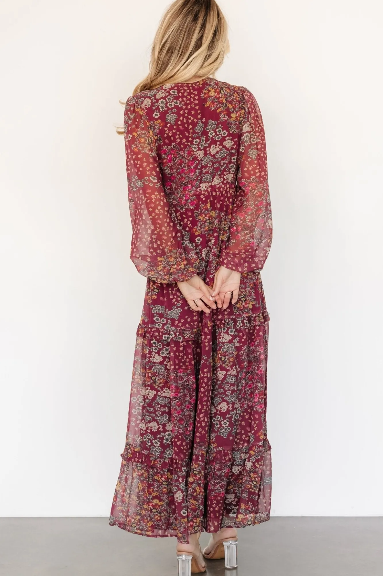 Baltic Born Bowman Deep V Maxi Dress | Burgundy Multi