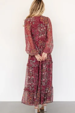 Baltic Born Bowman Deep V Maxi Dress | Burgundy Multi