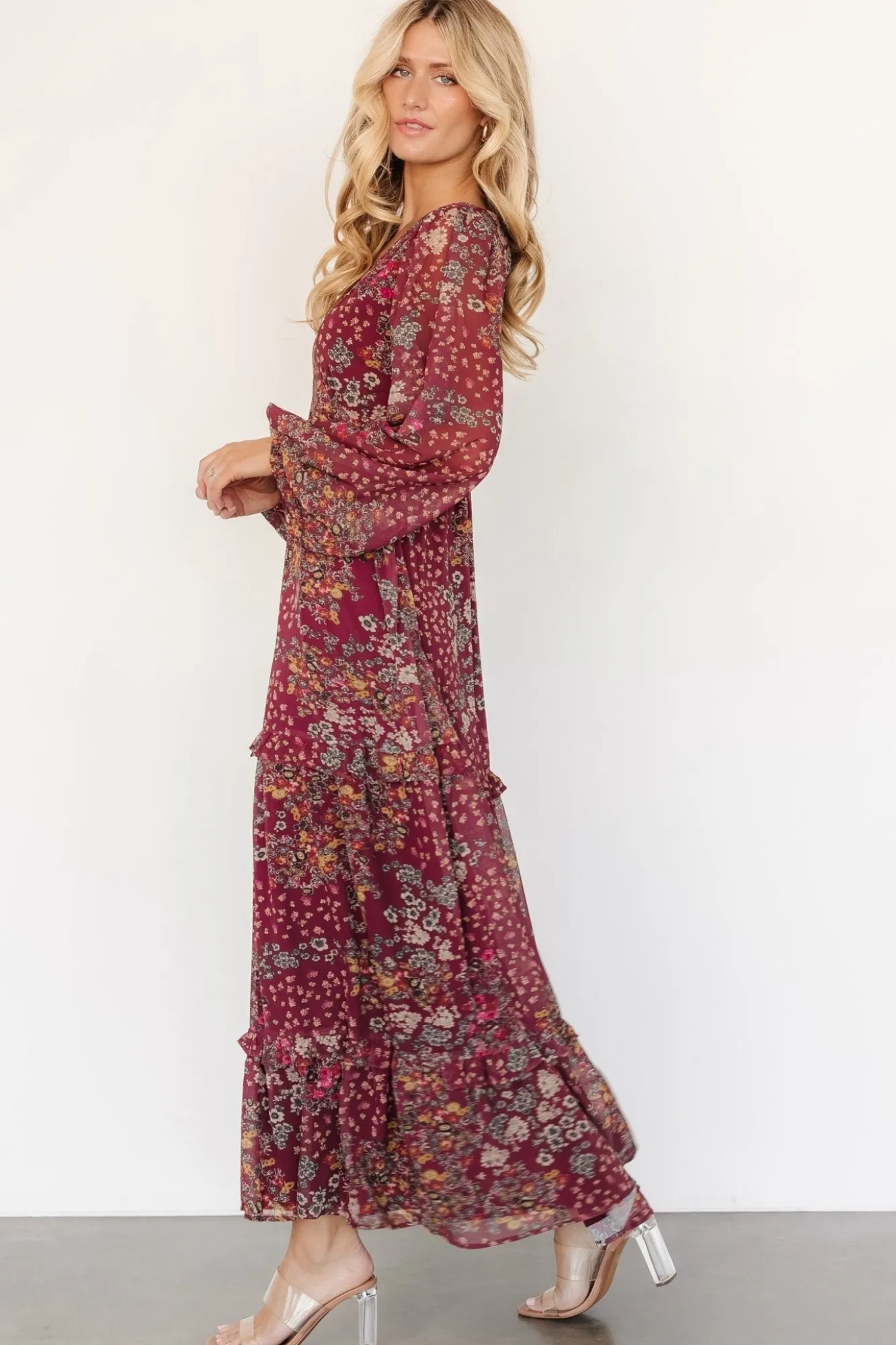 Baltic Born Bowman Deep V Maxi Dress | Burgundy Multi