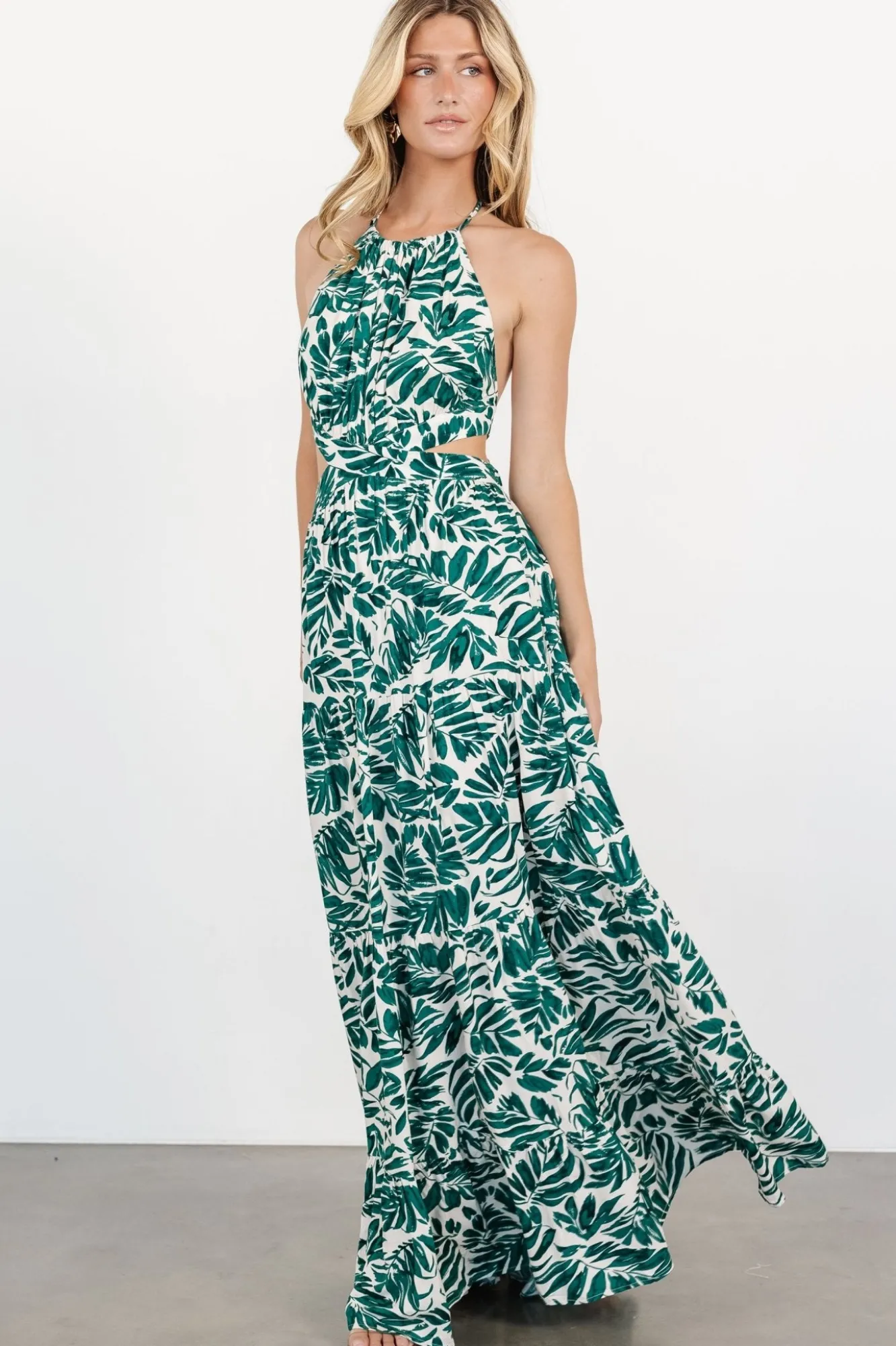 Baltic Born Brett Halter Maxi Dress | Palm Green Print