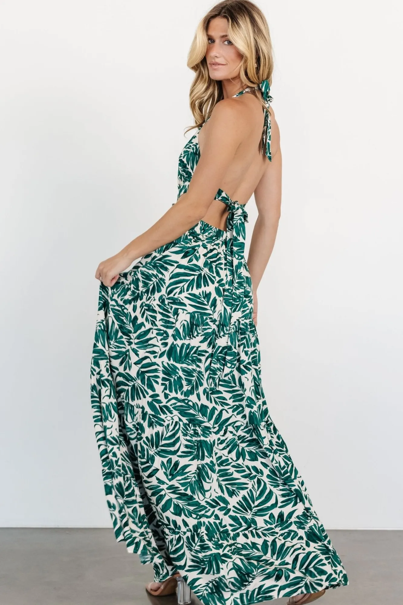 Baltic Born Brett Halter Maxi Dress | Palm Green Print