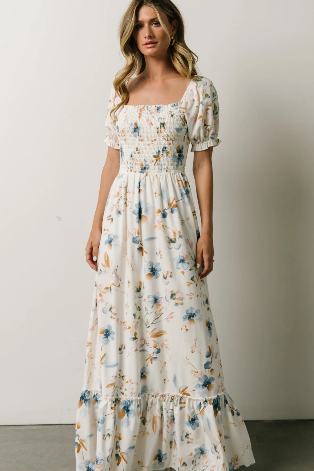 Baltic Born Capri Smocked Maxi Dress | White Multi Print