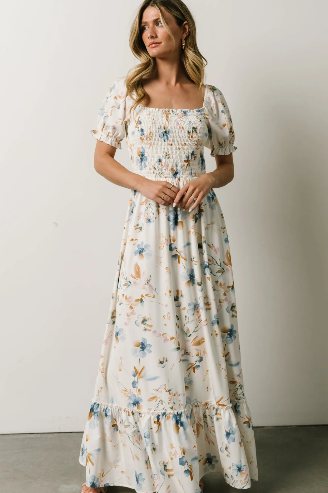 Baltic Born Capri Smocked Maxi Dress | White Multi Print