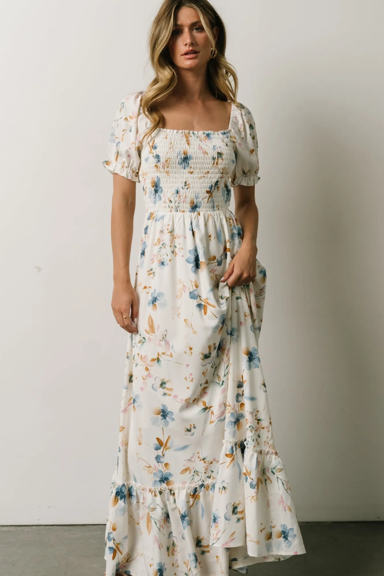 Baltic Born Capri Smocked Maxi Dress | White Multi Print