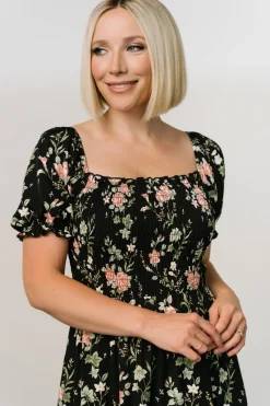 Baltic Born Capri Smocked Maxi Dress | Black Garden Floral