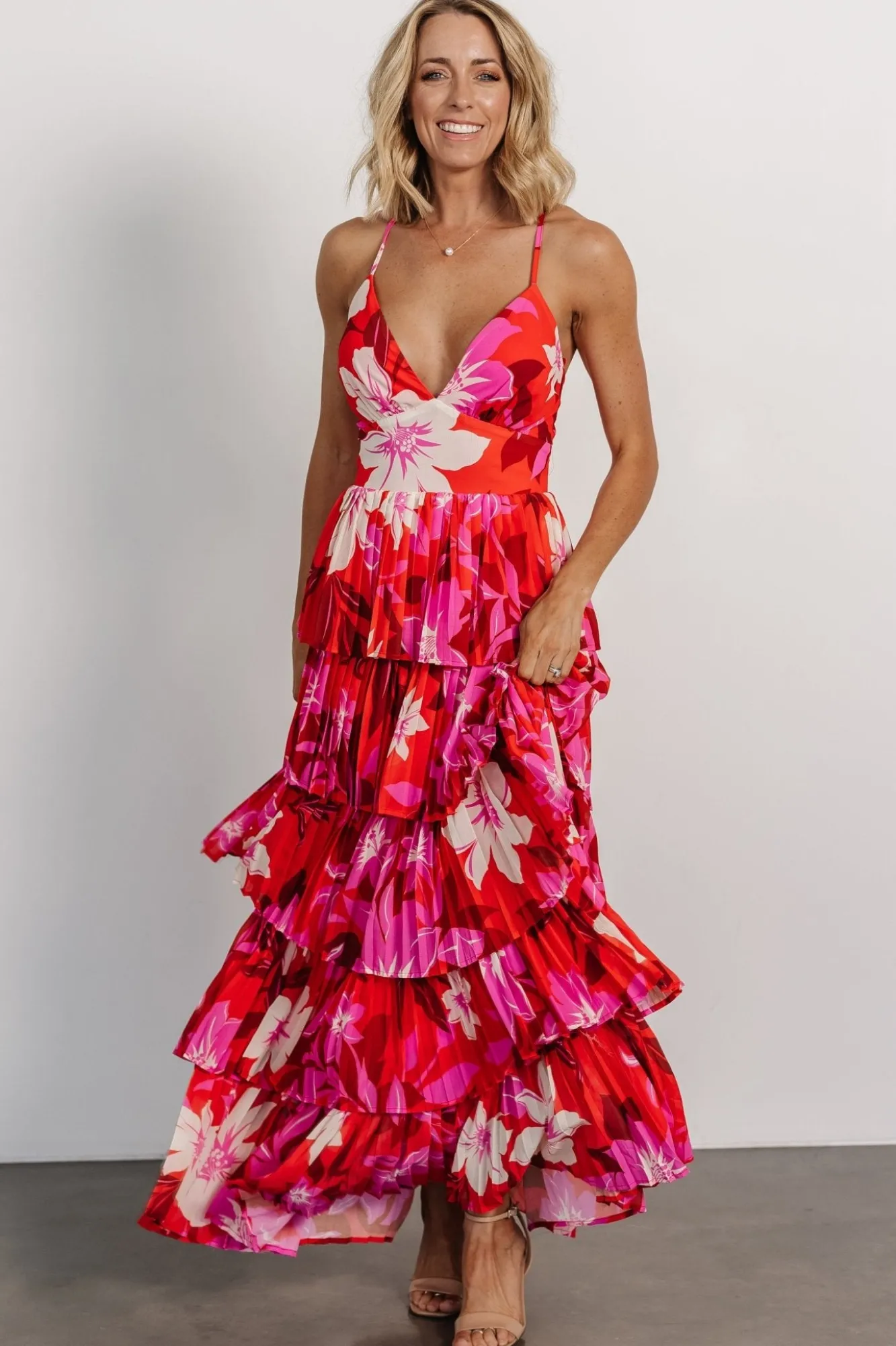 Baltic Born Capriana Tiered Maxi Dress | Red Multi