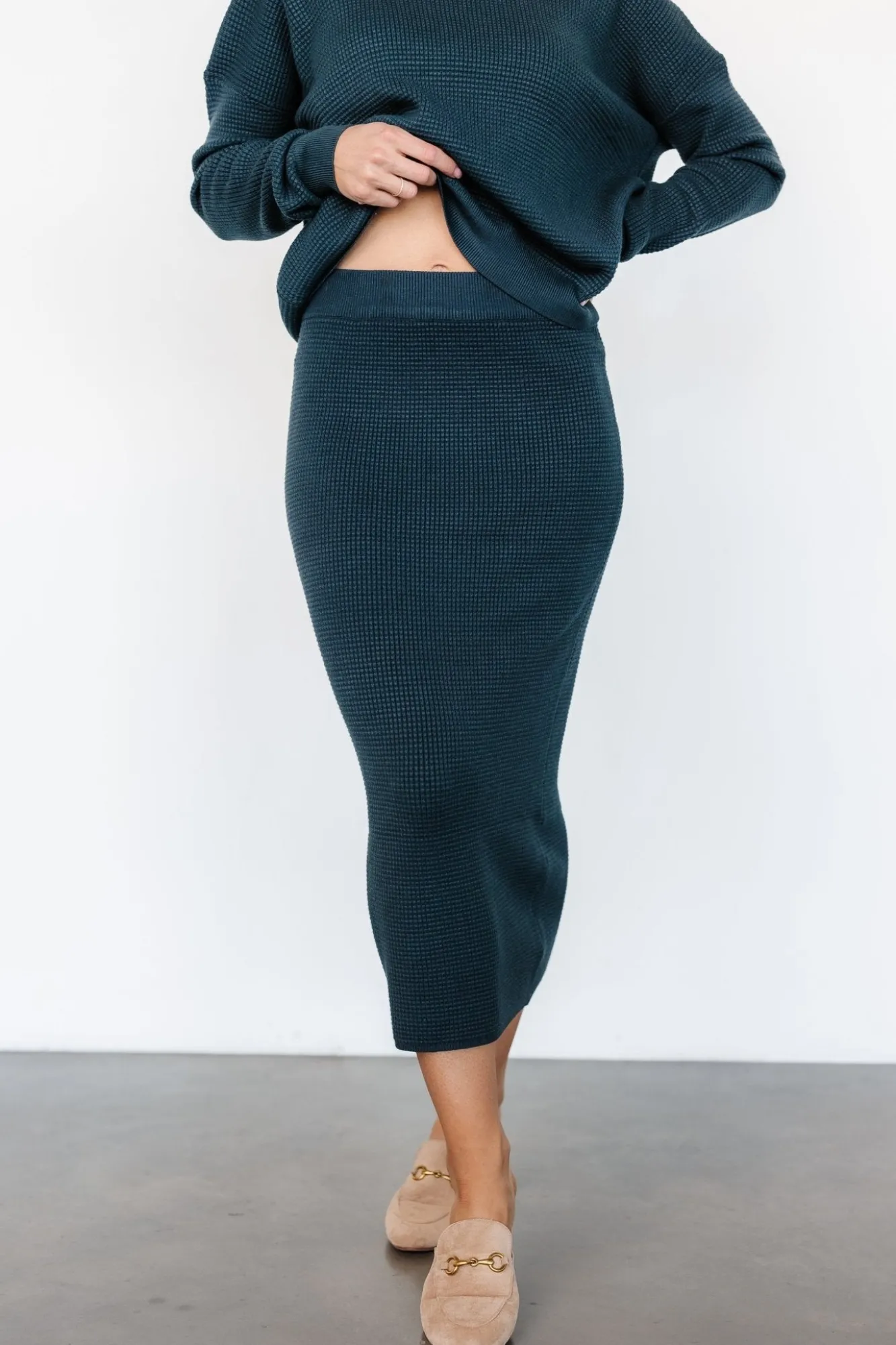 Baltic Born Carey Waffle Midi Skirt | Midnight Blue