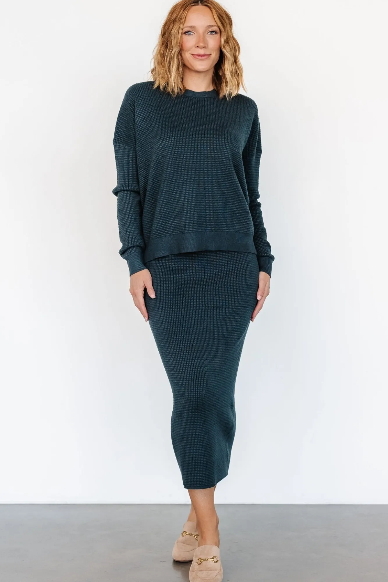 Baltic Born Carey Waffle Midi Skirt | Midnight Blue