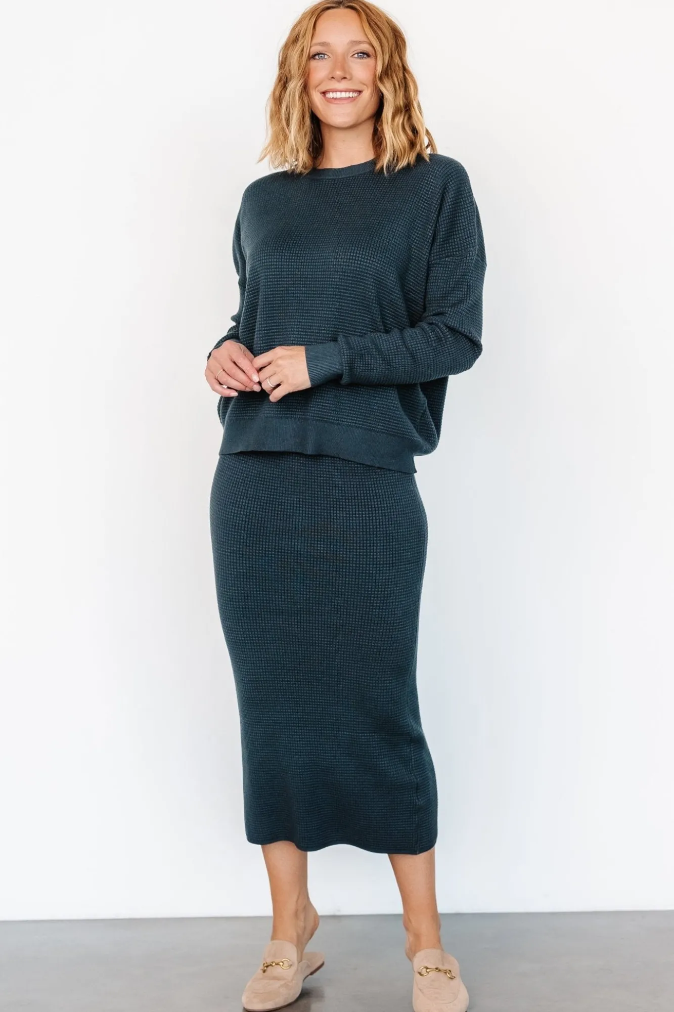 Baltic Born Carey Waffle Midi Skirt | Midnight Blue