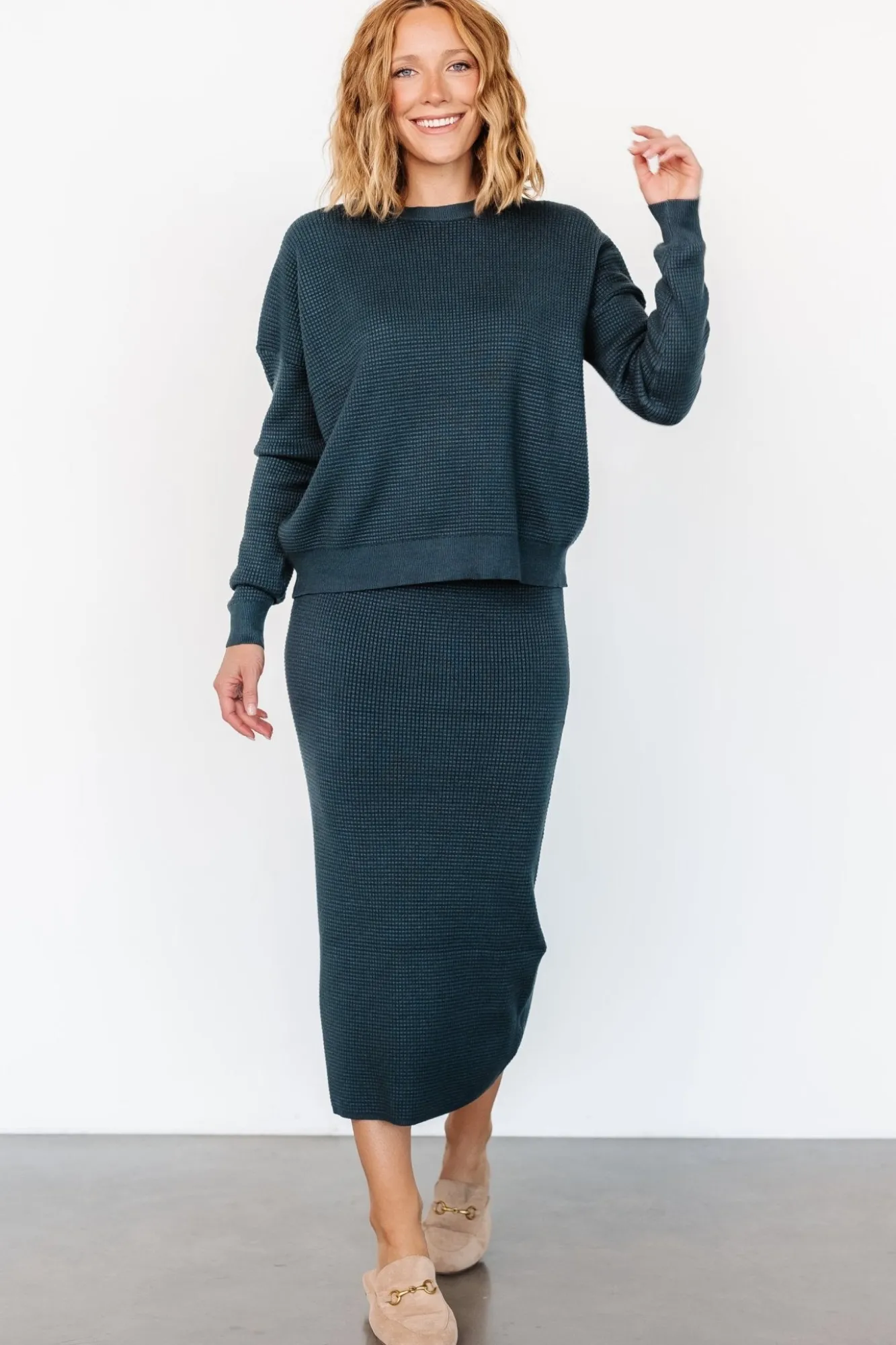 Baltic Born Carey Waffle Midi Skirt | Midnight Blue