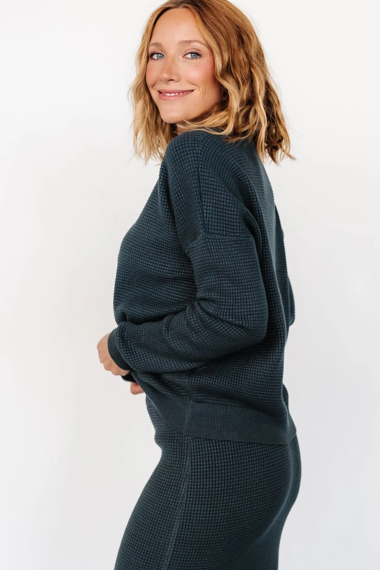 Baltic Born Carey Waffle Sweater | Midnight Blue