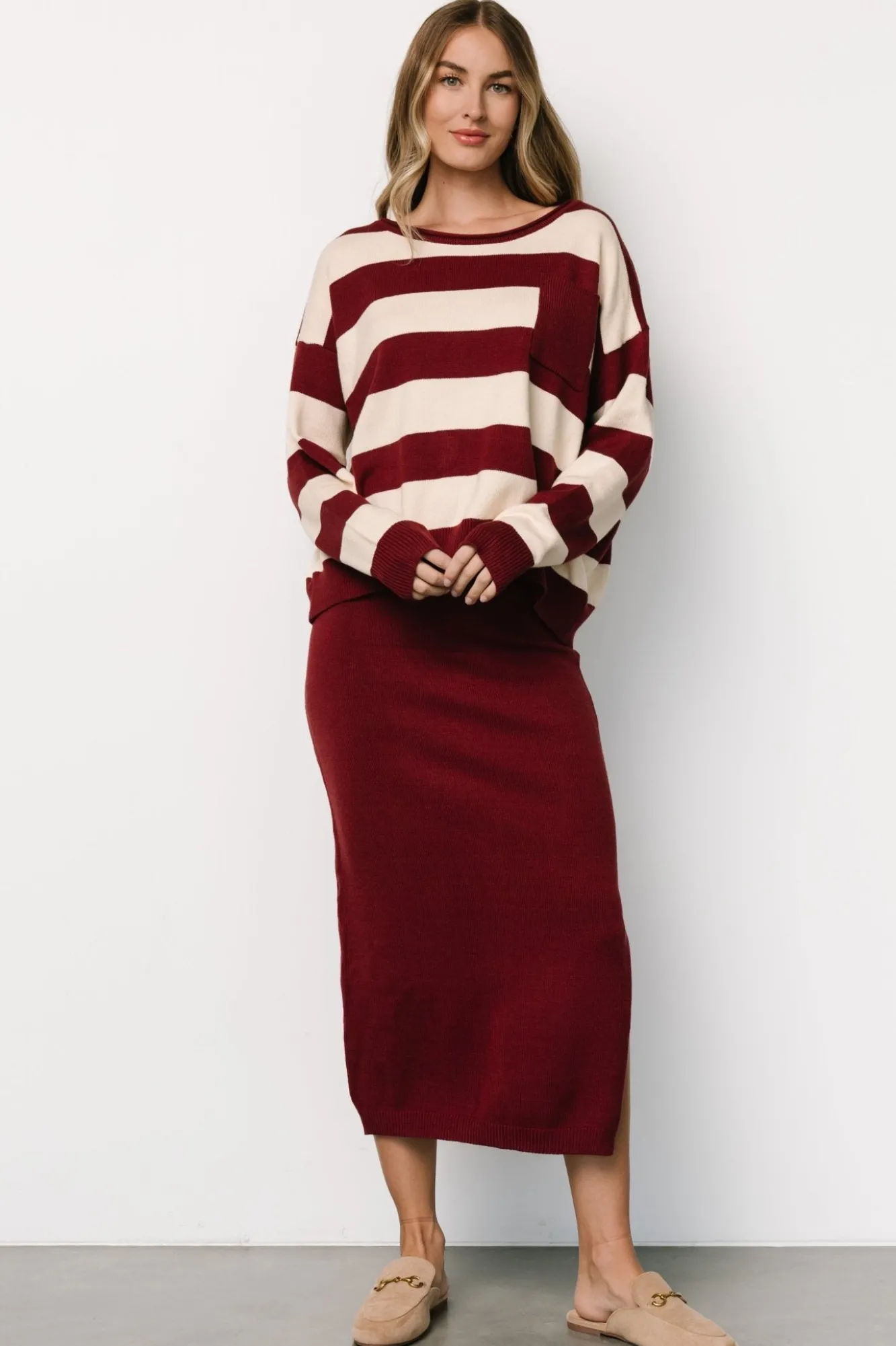 Baltic Born Carlotta Sweater + Skirt Set | Burgundy + Cream