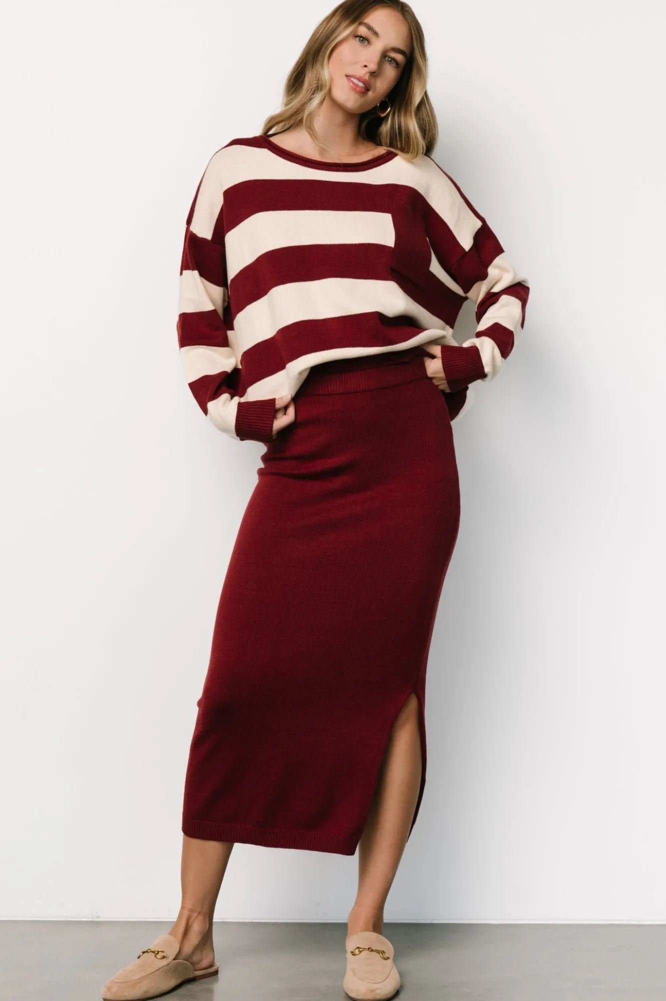 Baltic Born Carlotta Sweater + Skirt Set | Burgundy + Cream