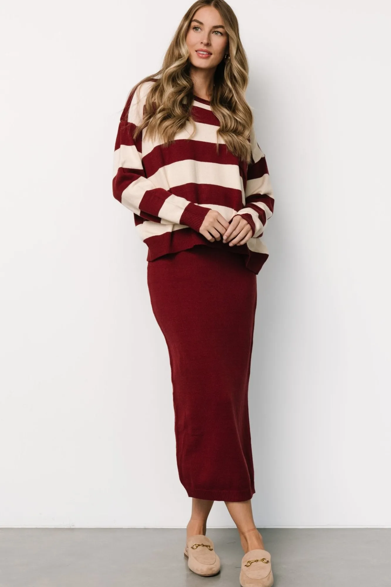 Baltic Born Carlotta Sweater + Skirt Set | Burgundy + Cream