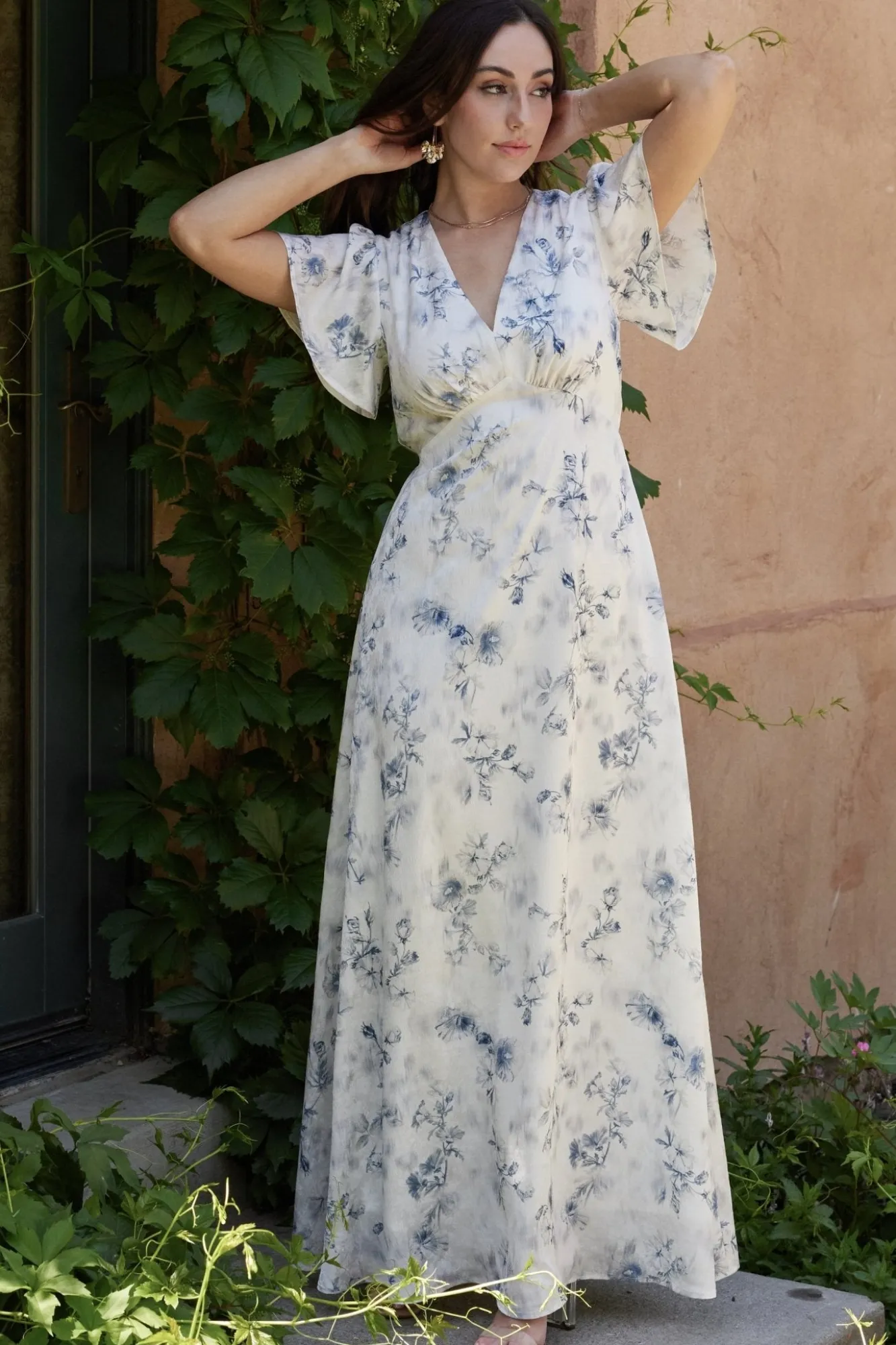 Baltic Born Carmen Maxi Dress | Off White + Blue Floral