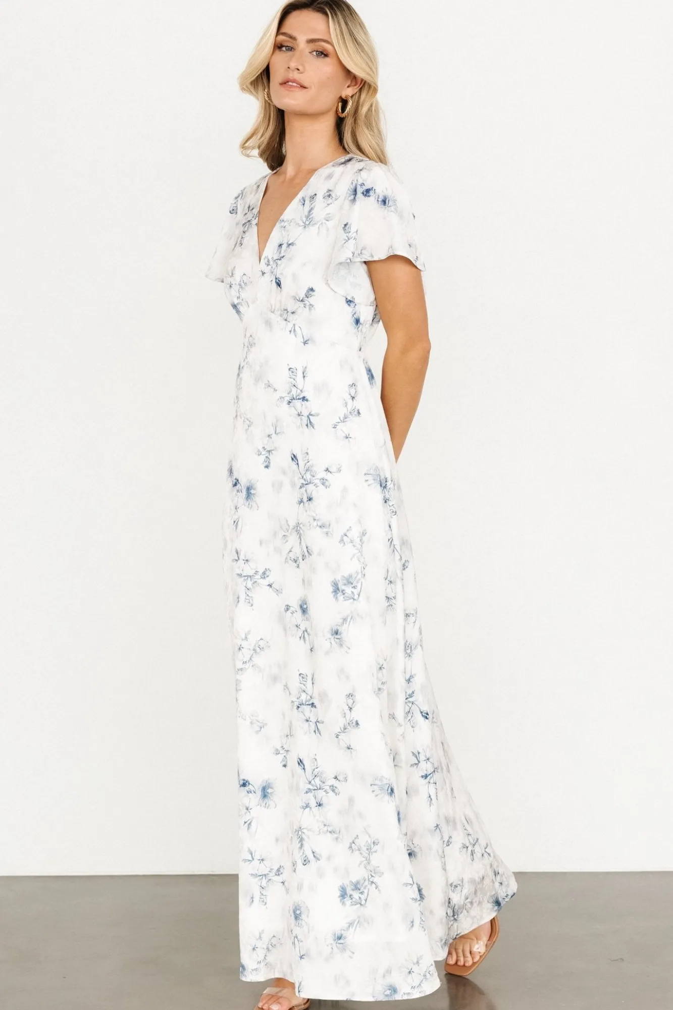 Baltic Born Carmen Maxi Dress | Off White + Blue Floral
