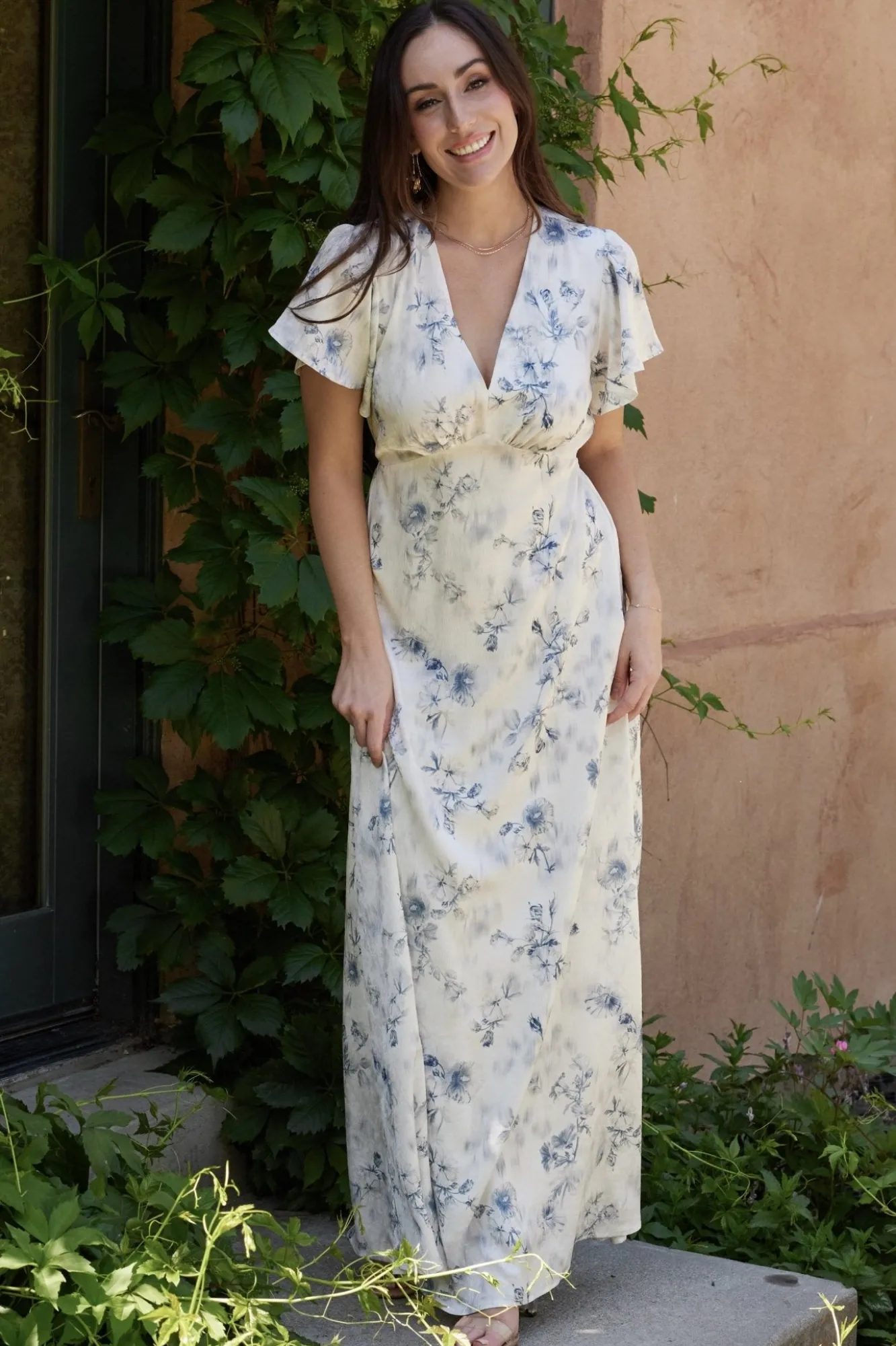 Baltic Born Carmen Maxi Dress | Off White + Blue Floral