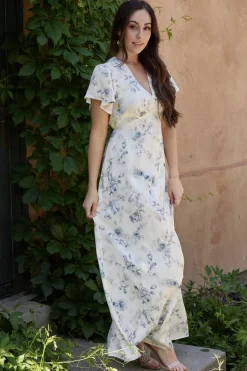 Baltic Born Carmen Maxi Dress | Off White + Blue Floral