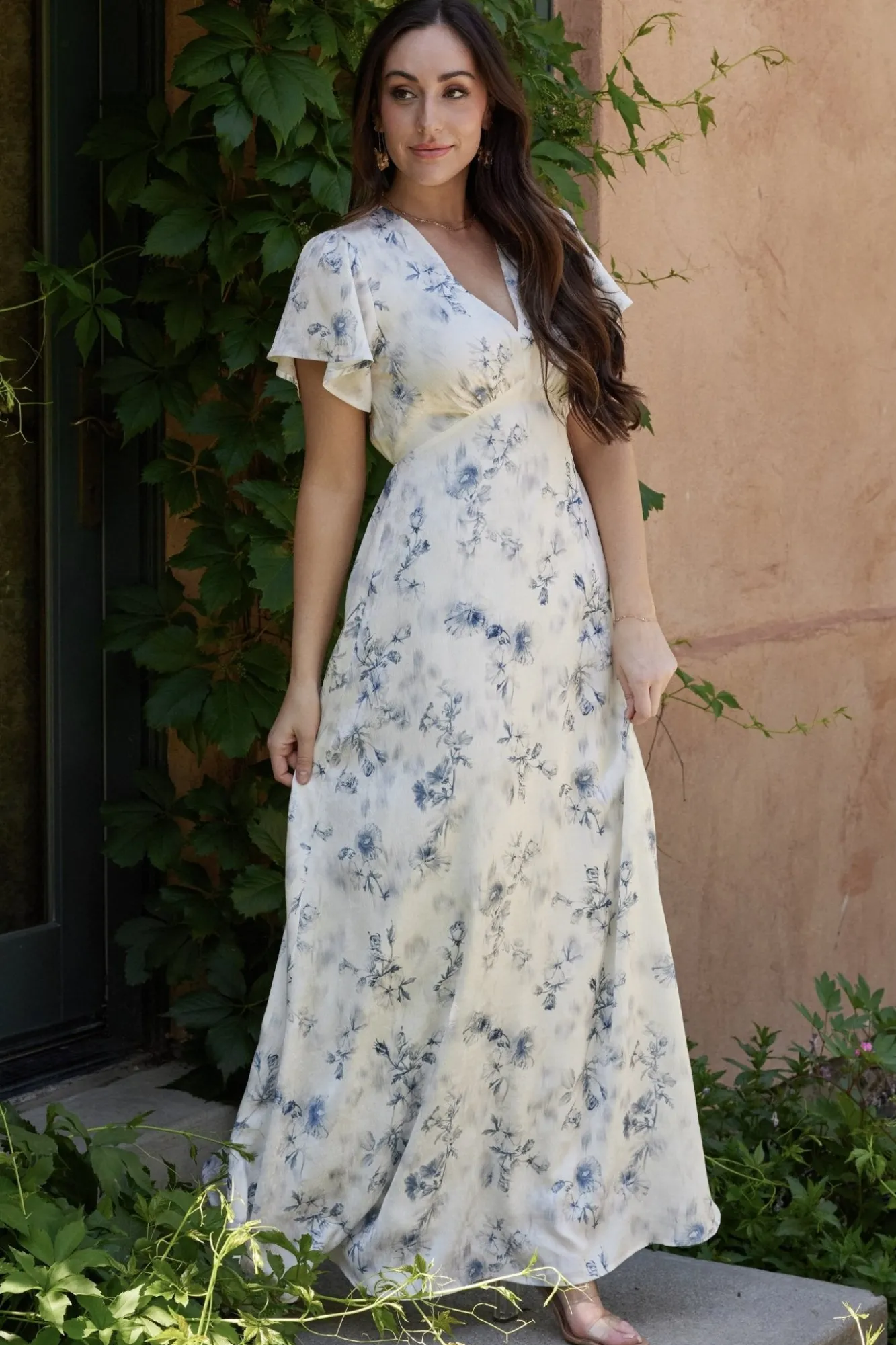 Baltic Born Carmen Maxi Dress | Off White + Blue Floral