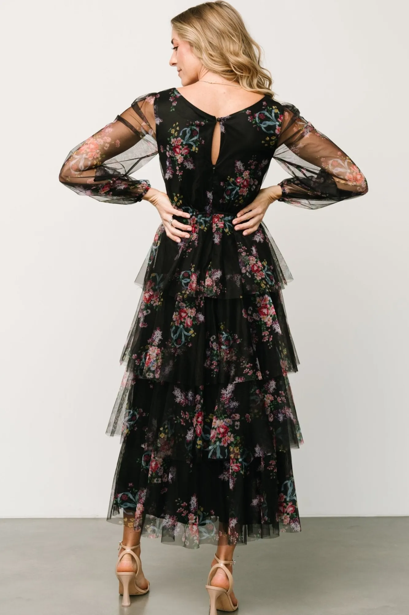 Baltic Born Carolina Tulle Tiered Maxi Dress | Black Floral