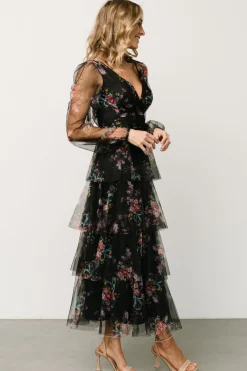 Baltic Born Carolina Tulle Tiered Maxi Dress | Black Floral