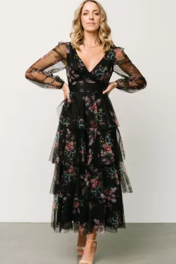 Baltic Born Carolina Tulle Tiered Maxi Dress | Black Floral