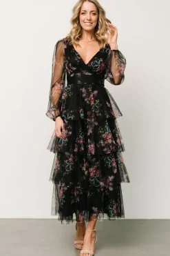 Baltic Born Carolina Tulle Tiered Maxi Dress | Black Floral