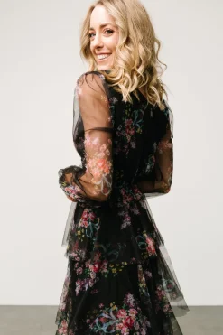 Baltic Born Carolina Tulle Tiered Maxi Dress | Black Floral
