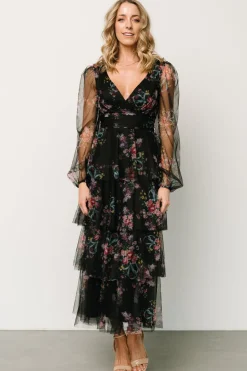 Baltic Born Carolina Tulle Tiered Maxi Dress | Black Floral