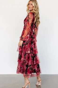 Baltic Born Carolina Tulle Tiered Maxi Dress | Red + Black Floral