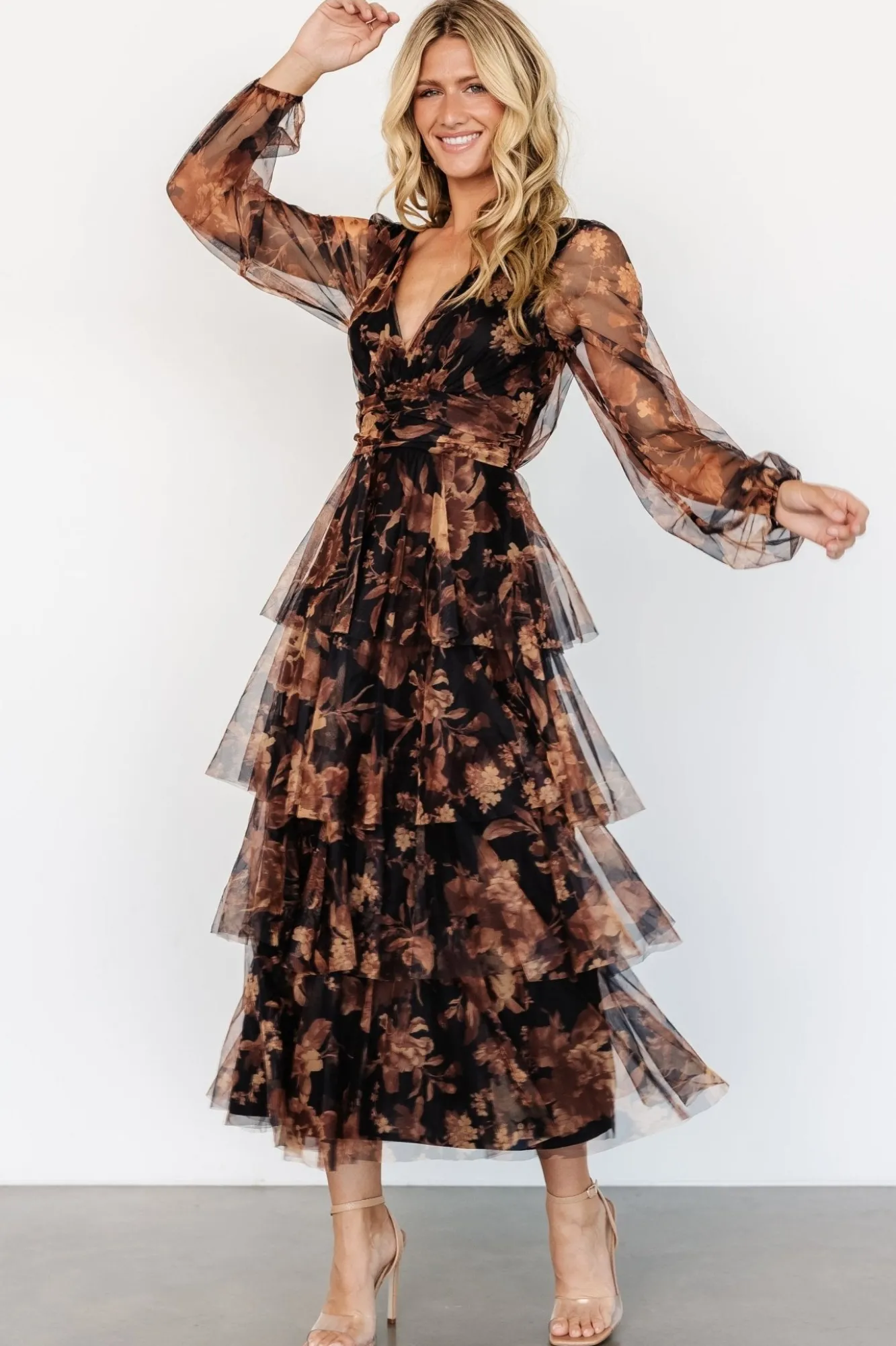 Baltic Born Carolina Tulle Tiered Maxi Dress | Caramel Floral