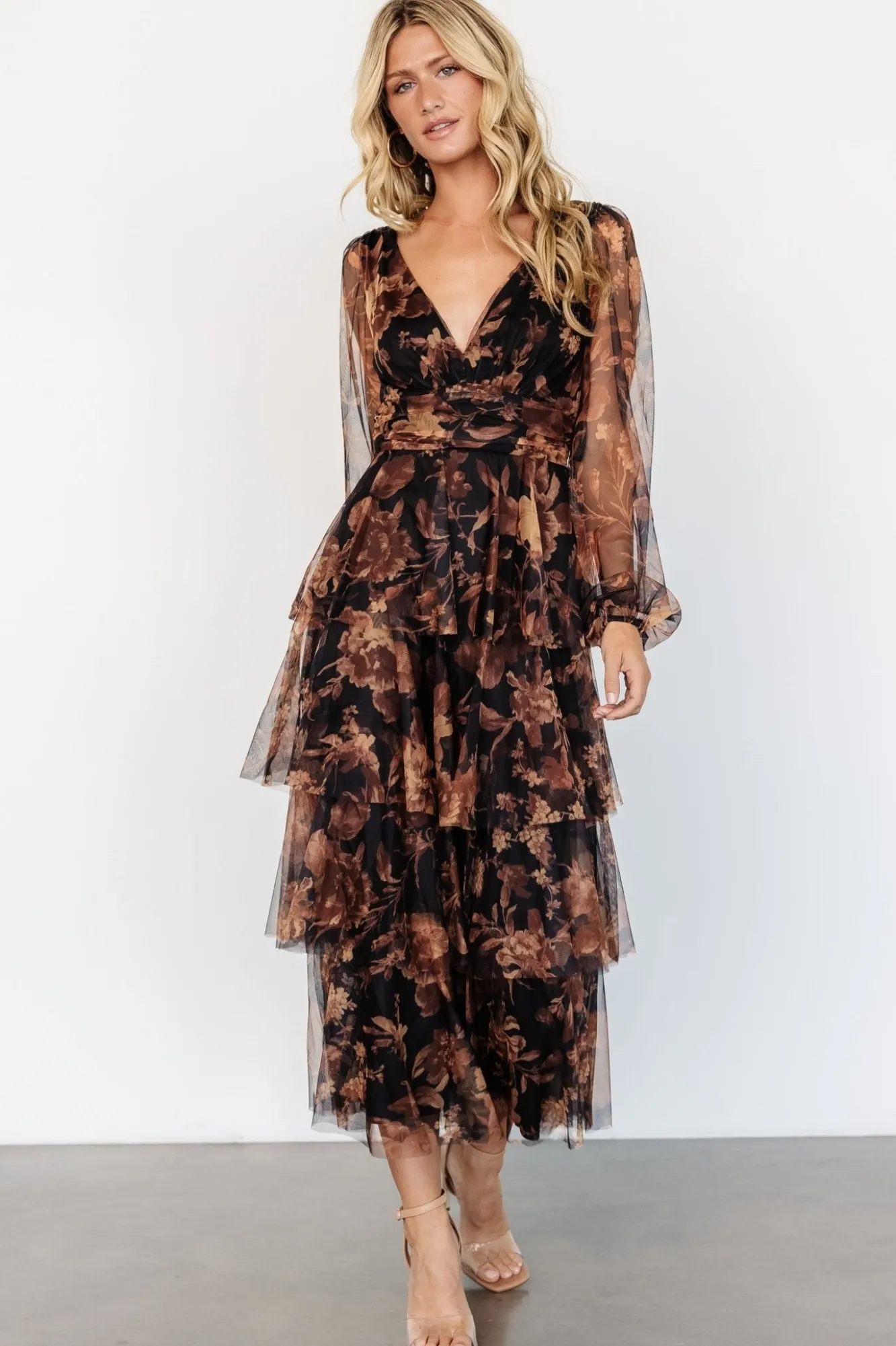 Baltic Born Carolina Tulle Tiered Maxi Dress | Caramel Floral
