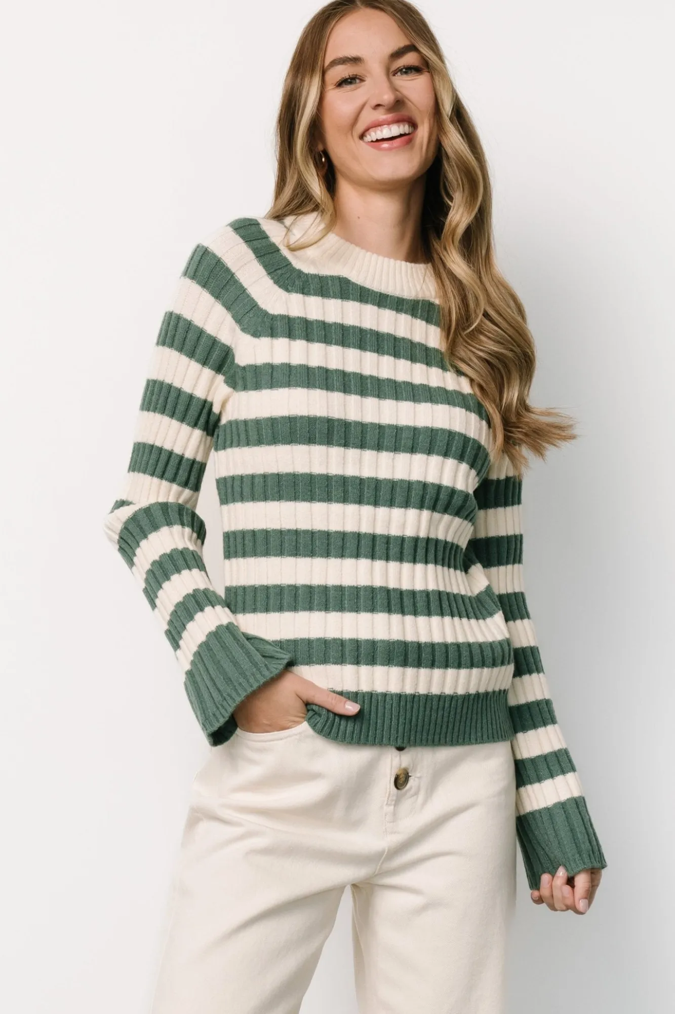 Baltic Born Carrie Striped Sweater | Teal + Ivory