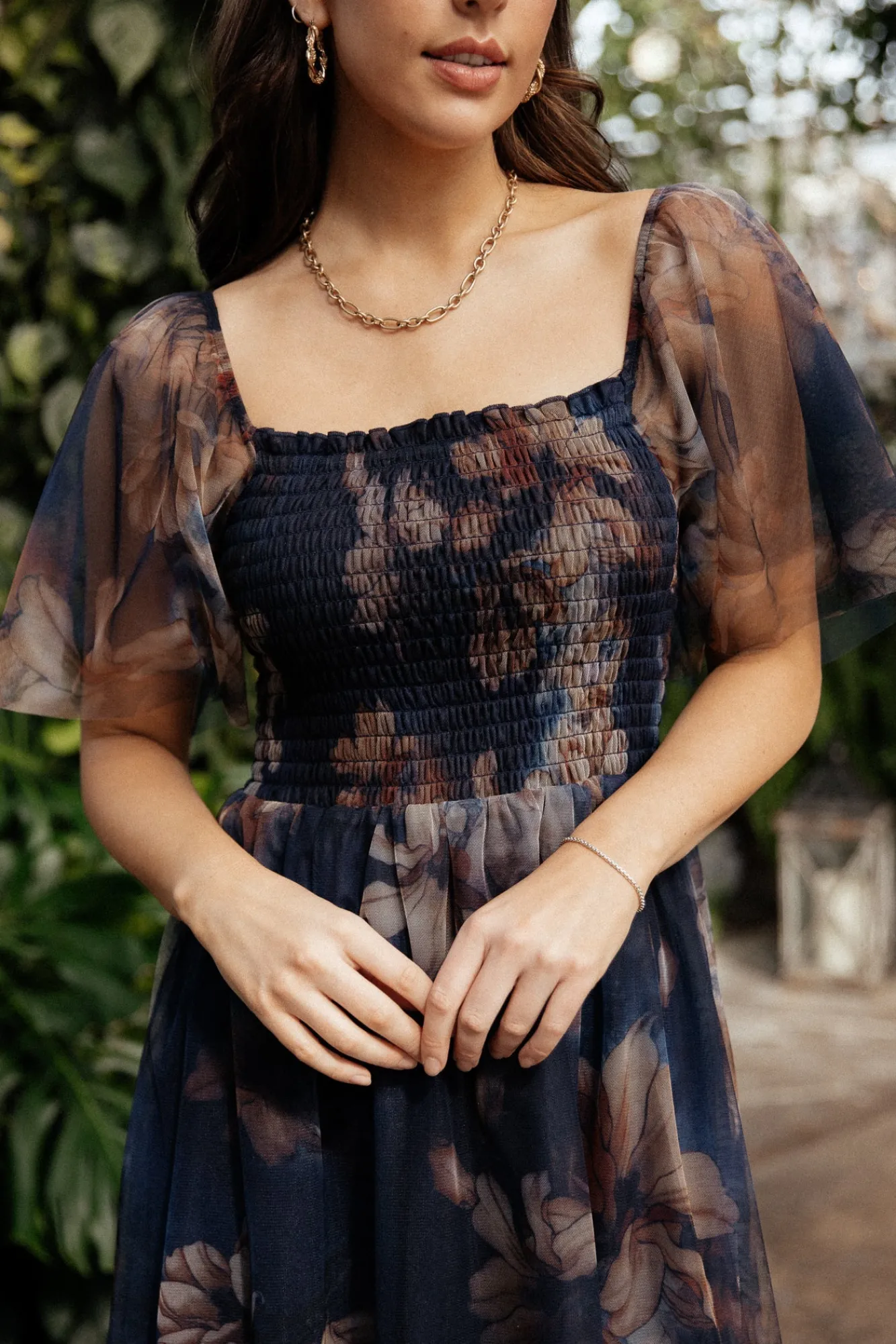 Baltic Born Cassandra Tulle Maxi Dress | Dark Blue Floral