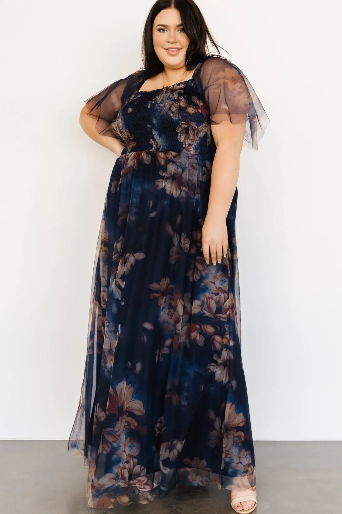 Baltic Born Cassandra Tulle Maxi Dress | Dark Blue Floral